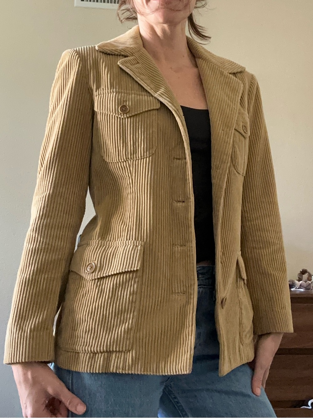Vintage Ralph Ralph Lauren Corduroy Tan Safari Blazer Jacket Tan Size 2